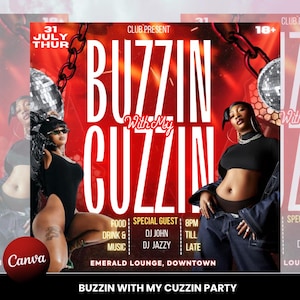 Buzzin with My Cuzzin on a Tuesday Party Flyer, Nightclub Flyer, Ladies Night Flyer, Club Event Flyer, Event Flyer Template, Canva Template