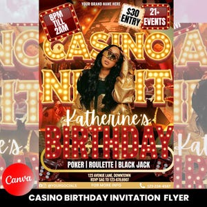 Casino verjaardagsuitnodiging, 21e 30e 40e 50e pokerverjaardagsfeestje, Casino Night Invite, Casino Pensioenfeest, Canva-sjabloon