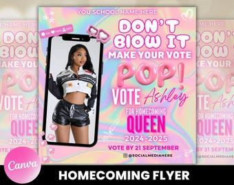 Vote Homecoming Queen Flyer, Homecoming Flyer, Campaign Flyer, Class Campaign Flyer, Election Flyer Prom Queen Flyer | DIY Editable Template