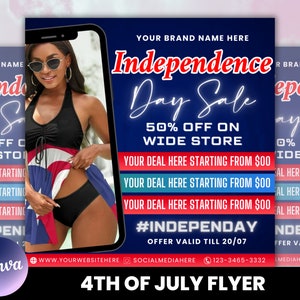 4th of July Flyer, 4th of July Flash Sale Flyer, Independence Day Flyer, DIY Flyer Template, Social Media Post, Canva Flyer,Instant Download