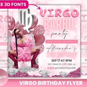 Virgo Birthday Flyer, Happy Birthday Flyer, Birthday Dinner Party Invitation, Birthday Girl Invitation, Ceo Birthday Flyer, Canva Template