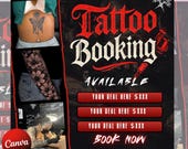 Tattoo Booking Flyer, Tattoo Artist, Tattoo Shop Flyer, Social Media Flyer, Instagram Flyer, Canva Editable Template, Instant Download