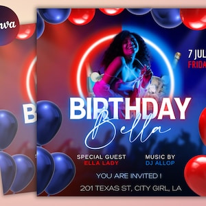 Birthday Bash Flyer, Birthday Flyer Girl, DIY Flyer Template Design, Birthday Party Invites Flyer, Premade Celebration Instagram Post