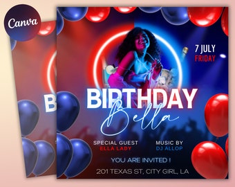 Birthday Bash Flyer, Birthday Flyer Girl, DIY Flyer Template Design, Birthday Party Invites Flyer, Premade Celebration Instagram Post