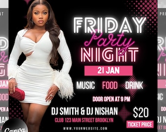 Friday Night Party Flyer, Club Party Flyer, Friday Night Club Flyer Template, DIY Event Party Flyer, Canva Template, Editable