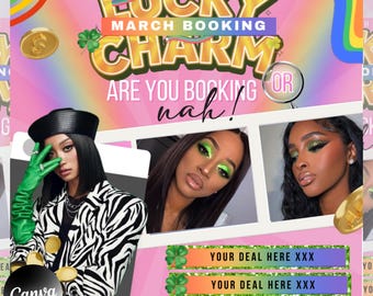 March Booking Flyer St. Patrick Day Sale Flyer Book Now Flyer Hair Braid Lash Nail MUA Booking Flyer Editable in Canva Instant Download