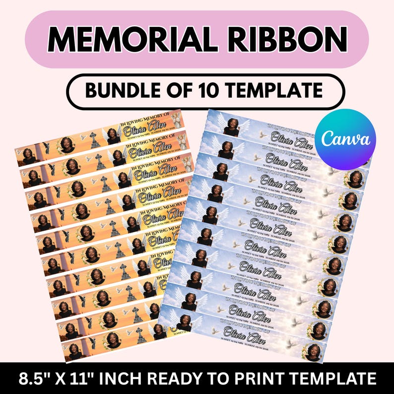 Memorial Ribbon Template, Funeral Memorial Template, Death Announcement ...