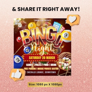 Editable Bingo Night Flyer | DIY Canva Template for Club, Casino Party ...