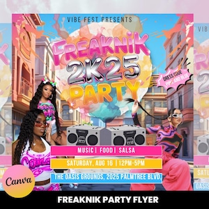 Freaknik Party Flyer, Freaknik Party einladen, Nachtklub Flyer, Pool Mansion Party, Sommerparty Flyer, Splash Alt, Canva Bearbeitbare Vorlage