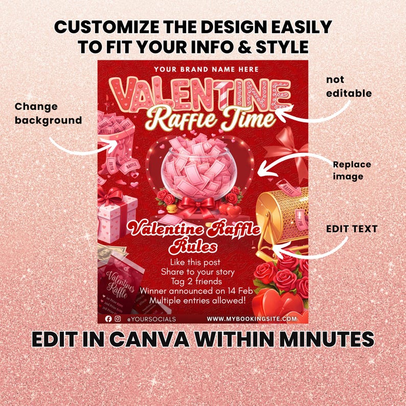 Valentine Raffle Creation Raffle Flyer for Valentines Day, DIY Flyer Template Design, February ...