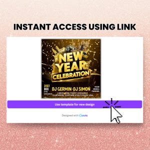 May include: A gold and black flyer with the text "New Year Celebration" and "DJ Germin-DJ Simon". The flyer also includes the date and time of the event, the location, and information about free tickets for women.