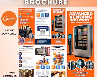 Vending Machine Business Brochure Template, Vending Machine Trifold Brochure,Vending Machine Advertisement Canva Template, Business Flyer