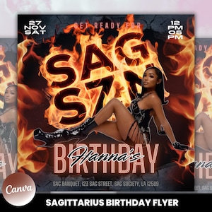 Sagittarius Birthday Flyer, Birthday Template, Birthday Girl, Party Flyer, Celebration Flyer, Birthday Event, Birthday Invite, Sagittarius
