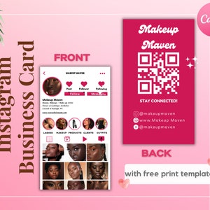 Instagram Business Card Template, Retro Pink Card, IG Business Card, QR Code Business Card, Beauty, Nails, Lash Business, DIY Canva Editable