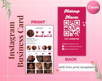 Instagram Business Card Template, Retro Pink Card, IG Business Card, QR Code Business Card, Beauty, Nails, Lash Business, DIY Canva Editable