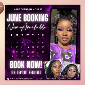 June Booking Flyer, June Appointments Available Flyer, June Bookings Available Flyer, DIY Summer Flyer, Social Media Flyer, Canva Template