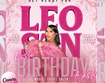 Leo Season Birthday Flyer, Leo Birthday Flyer, Birthday Girl Flyer, Birthday Event Celebration Flyer, Birthday Party Invite Canva Template