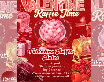 Raffle Flyer For Valentines Day, DIY Flyer Template Design, February Giveaway Flyer, Valentine's Raffle Ticket Flyer, Canva Editable Flyer