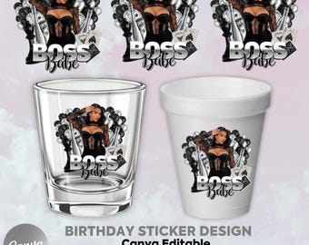 Black And Silver Birthday Sticker, Styrofoam Cup Sticker, Shot Glass, All Zodiac Signs, T-Shirt Design, Canva Template, Instant Download