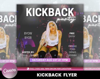 Kickback Party Flyer, Editable Kickback Club Flyer, Club DJ Party Invite, Event Flyer, Social Media Flyer, Canva Template, Instant Download