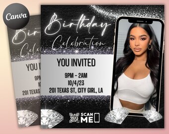 Birthday Celebration Flyer Template Birthday Flyer Girl, Birthday Flyer, | DIY Bday Invitation Hair Lash Nails Editable Canva Flyer