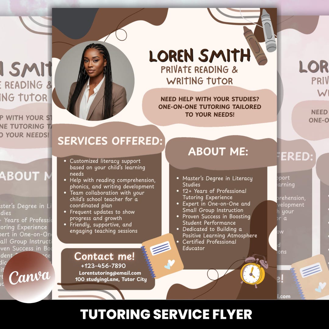 Sample Tutorial Service Flyer Editable Tutoring Services Flyer | DIY Summer Tutor Canva Template ...