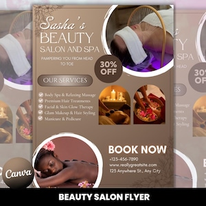 Diy Beauty Salon Flyer Canva Template, Hair Nail Makeup Salon Flyer, Esthetician Beautician Flyer design, Editable, Digital Download