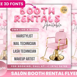 Salon Booth Rentals Flyer, Esthetician Flyer, Beautician Flyer, Chair Rental Flyer, Booth Rental Instagram Template, DIY Canva Flyer
