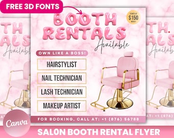 Salon Booth Rentals Flyer, Esthetician Flyer, Beautician Flyer, Chair Rental Flyer, Booth Rental Instagram Template, DIY Canva Flyer