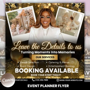 Flyer do planejador de eventos, modelo Canva, Flyer do planejador de casamento, modelo DIY, modelo de negócios de planejamento de eventos, modelo de mídia social