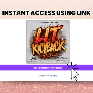 K&ouml;nnte beinhalten: Eine digitale Einladung zu einer Party namens "LIT Kickback Party" mit einem roten, gelben und orangefarbenen Grafikdesign. Die Party findet am 6. August 2024 in der One East Sixtieth Street, New York, NY 10022-1084 statt.