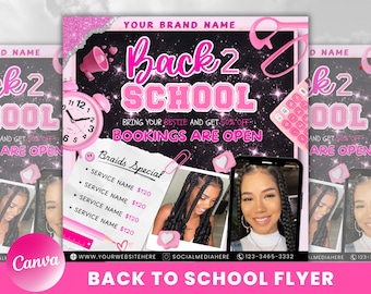 Back to school sale flyer | back to school hair flyer | back 2 school sale template | DIY canva template | braid special flyer | nail flyer