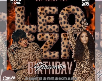 Leo Season Birthday Flyer, Leo Birthday Flyer, Birthday Girl Flyer, Birthday Event Celebration Flyer, Birthday Party Invite Canva Template