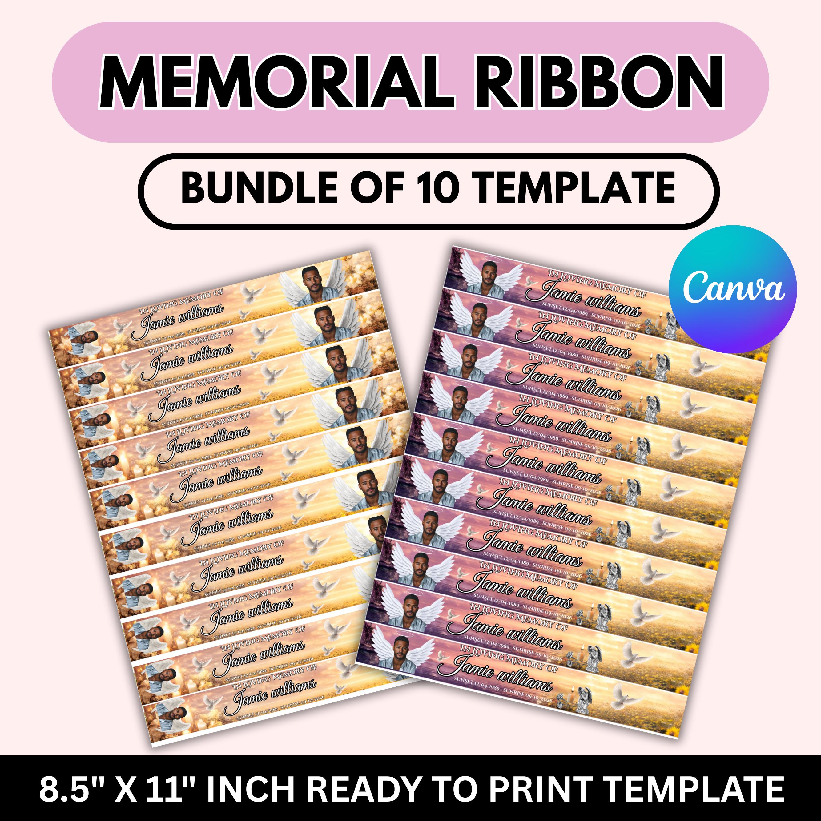 Memorial Ribbon Template, Funeral Memorial Template, Death Announcement ...