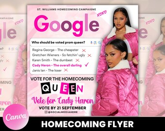 Vote Homecoming Queen Flyer, Homecoming Flyer, Campaign Flyer, Class Campaign Flyer, Election Flyer Prom Queen Flyer | DIY Editable Template