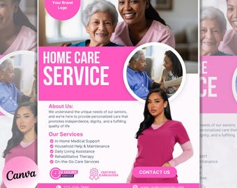 Home Care Service Flyer, Editable Home Care Flyer, Senior & Elderly Care Services, Home Health Template, Premade Care Service Flyer