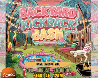 Kickback Party Flyer, Editable Kickback Club Flyer, Club DJ Party Invite, Event Flyer, Social Media Flyer, Canva Template, Instant Download