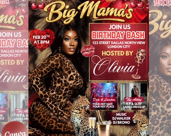 Big Mama Cheetah Print Cherry Girls Party Invite | Retro Cheetah & Cherry Birthday Invitation | Editable Canva Template