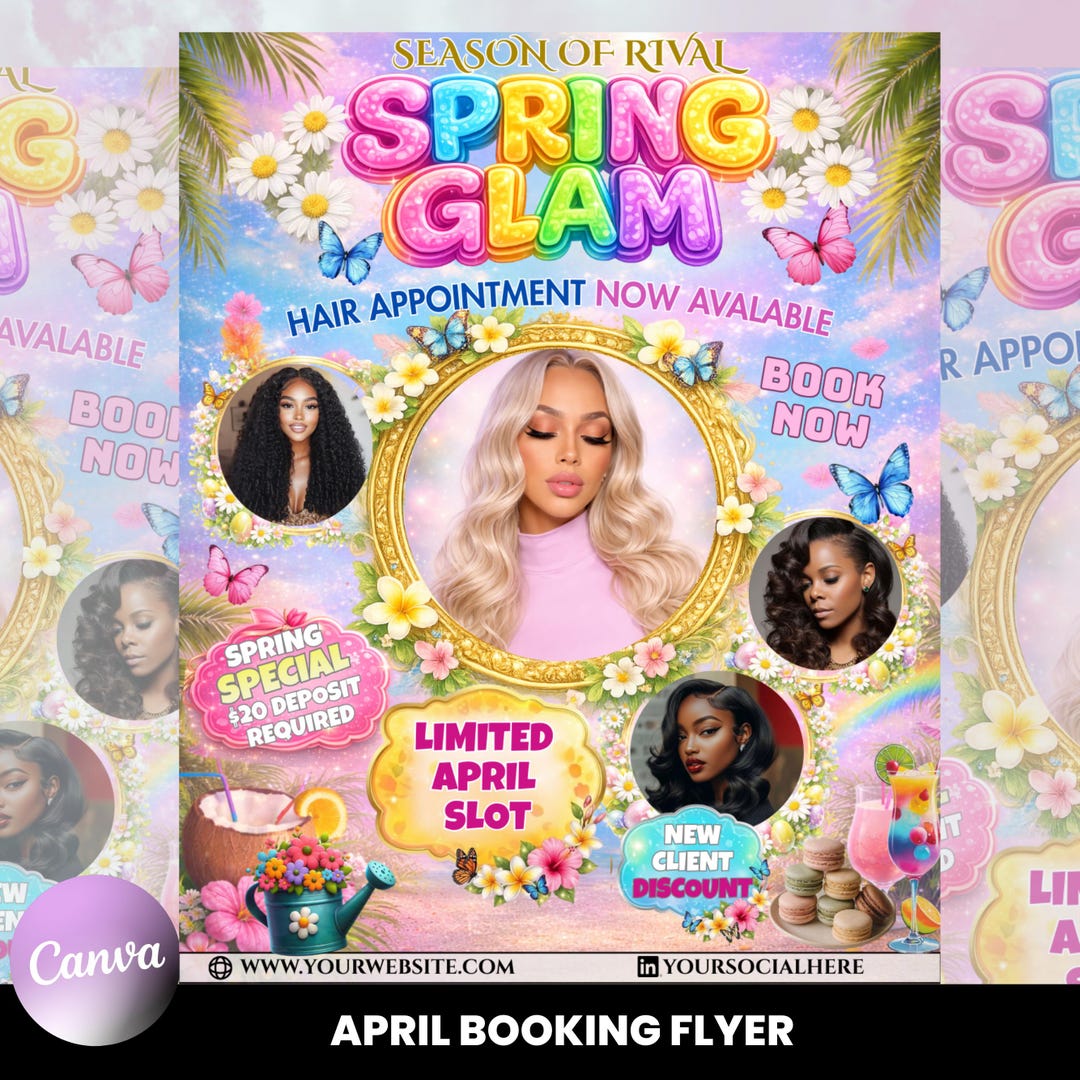 April Booking Flyer Canva Template, Diy April Flyer, Hair Flyer, Easter ...