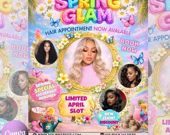 April Booking Flyer Canva Template, Diy April Flyer, Hair Flyer, Easter Booking Flyer, Springs Flyers, April Makeup Flyer, Book Now Flyer