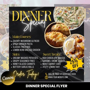 Dinner Sale Flyer, Sunday deal Special Flyer Restaurant Food menu business flyer, Editable Flyer Canva Template, Dinner special Flyer