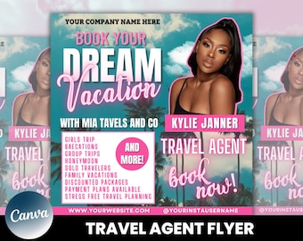 Travel Agent Flyer, DIY E-Flyer Template, Travel Flyer, Vacation Flyer, Travel Agency, Social Media Flyer, Canva Editable, Instant Download