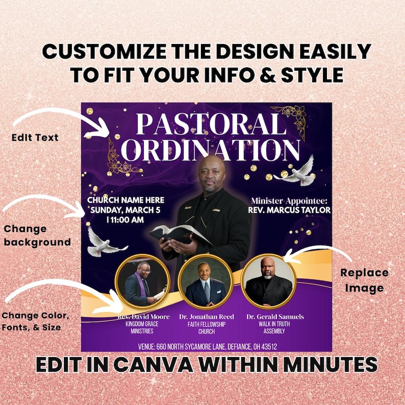 Ordination Service Flyer | Editable Church Event Template | Pastor ...