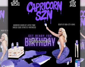 Capricorn Birthday Flyer, Birthday Template, Birthday Girl, Party Flyer, Celebration Flyer, Birthday Event, Birthday Invite, Capricorn