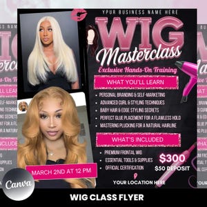 DIY Wig Class Flyer | Wig Training Course Flyer | Hands-on Wig Masterclass | Hair Flyer Template | Editable Wig Course Flyer