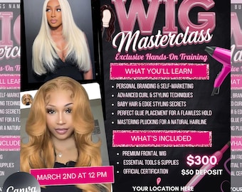 Folleto de curso de pelucas DIY / Folleto de curso de pelucas / Clase magistral práctica de pelucas / Plantilla de folleto de cabello / Folleto de curso de pelucas editable