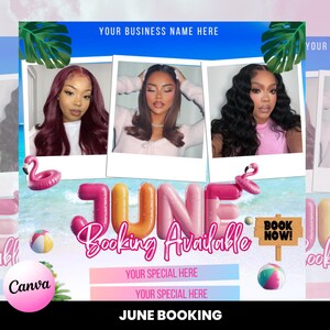 June Booking Flyer, June Book Now Flyer, June Bookings Available Flyer, Summer Sale, DIY Summer Flyer, Social Media Flyer, Canva Template