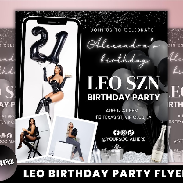 Leo Season Birthday Flyer, Leo Birthday Flyer, Birthday Girl Flyer, Birthday Event Celebration Flyer, Birthday Party Invite Canva Template