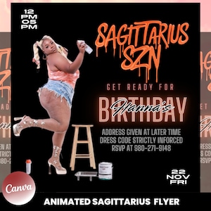 Animated Sagittarius Birthday Flyer, Birthday Template, Birthday Girl, Party Flyer, Celebration Flyer, Birthday Event, Birthday Invite