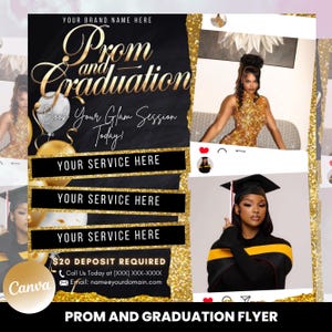 Prom and Graduation Booking Flyer | Hair, Nails, Lashes, Makeup | Special Deals for Prom & Grad | Book Now for Your Perfect Look